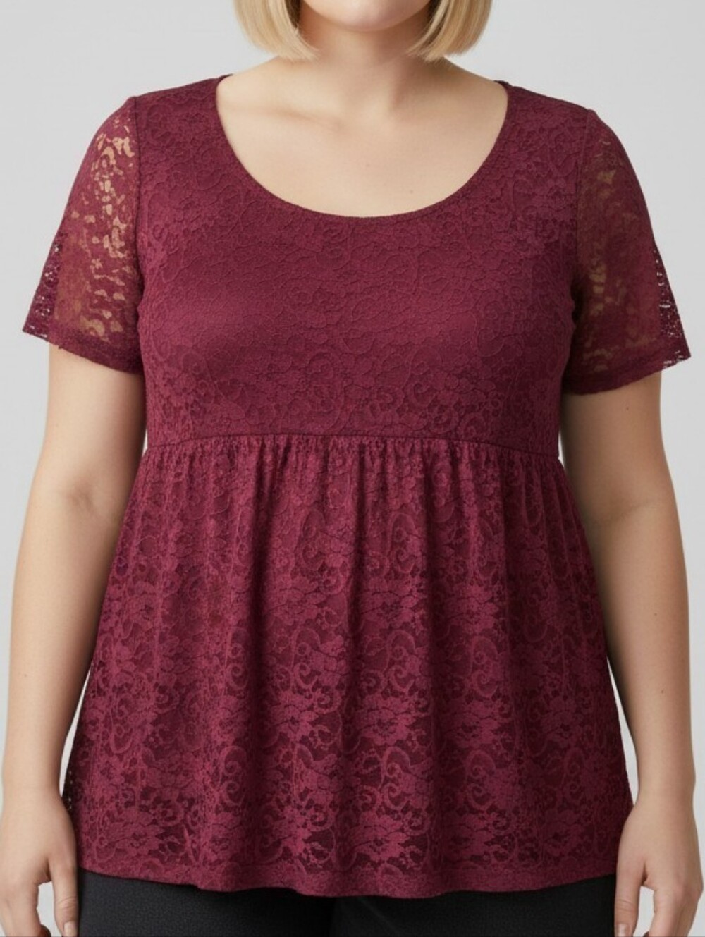 Burgundy Lace Scoop Neck Women's Top